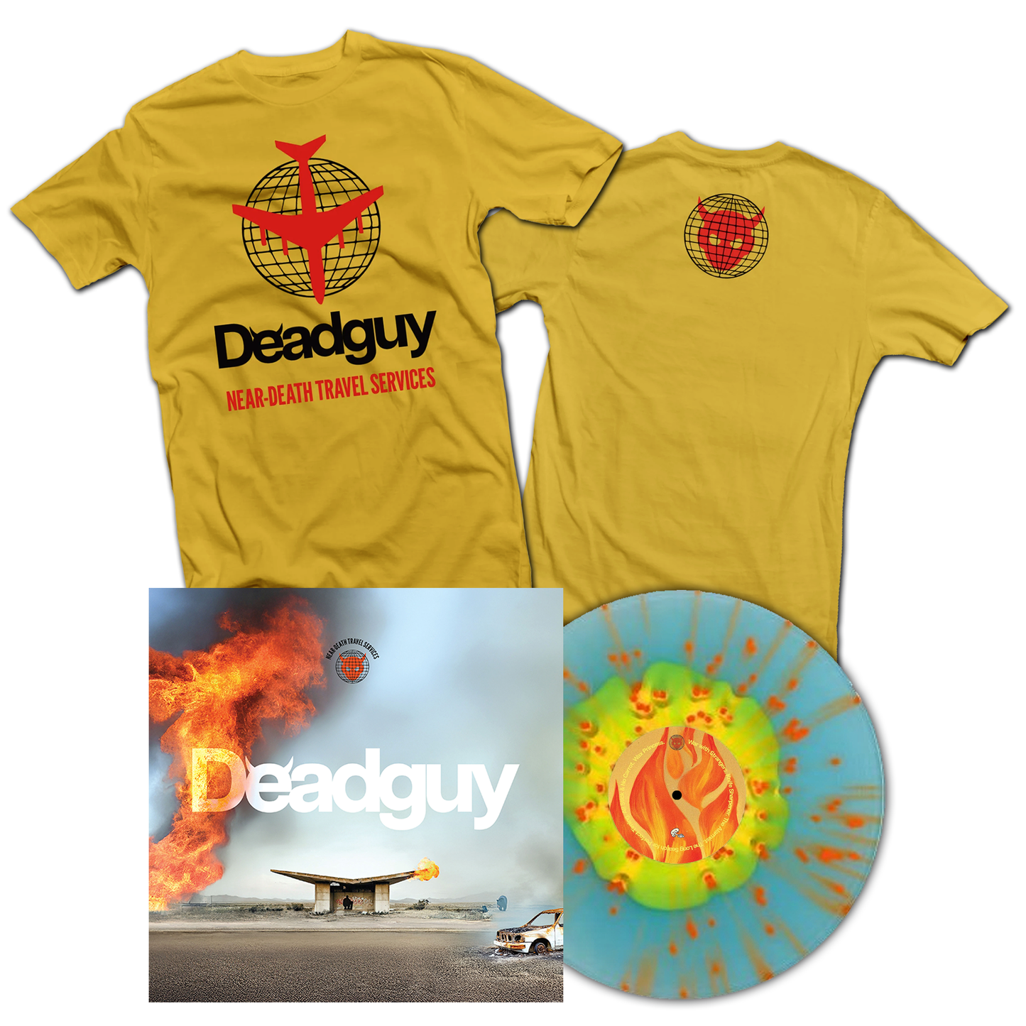 Deadguy - Near Death Travel Service - Yellow/Electric Blue/Neon Orange Splatter - LP/Yellow T-Shirt