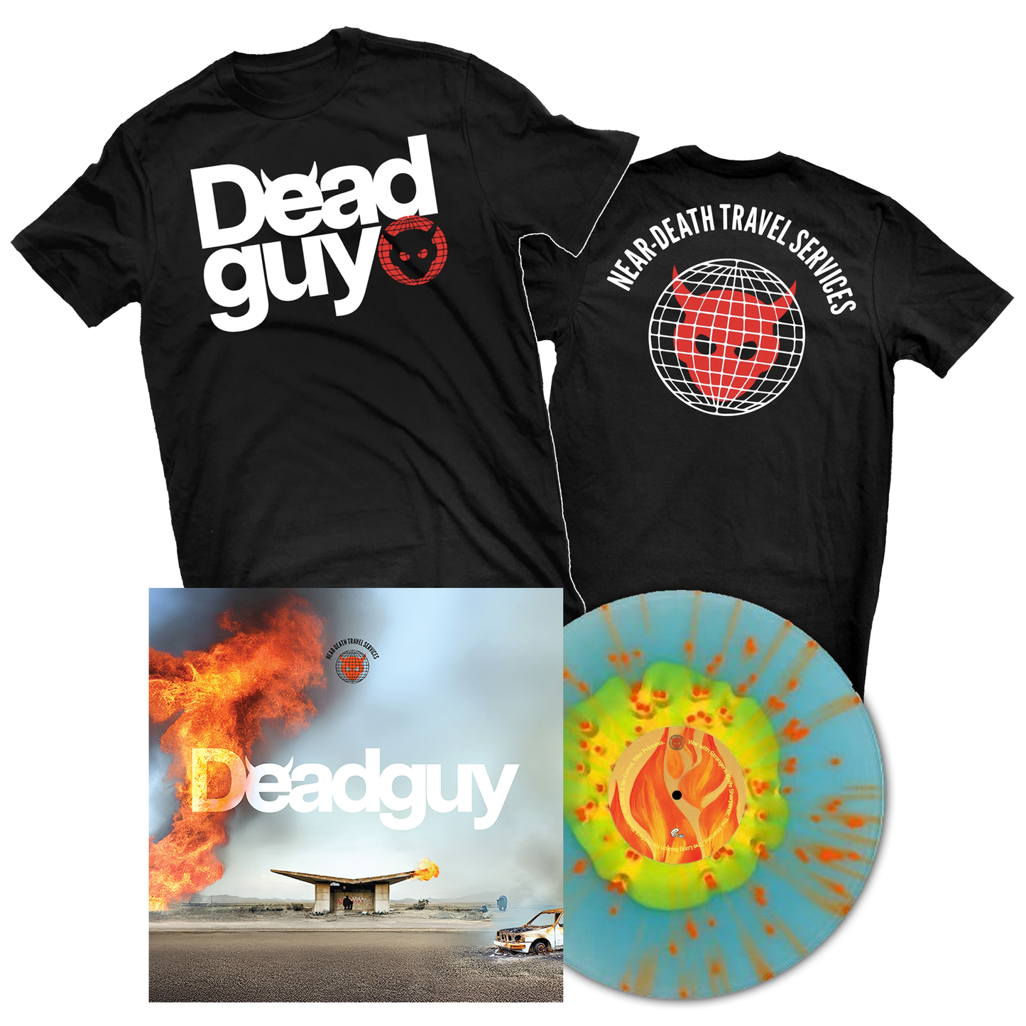 Deadguy - Near Death Travel Service - Yellow/Electric Blue/Neon Orange Splatter - LP/Black T-Shirt