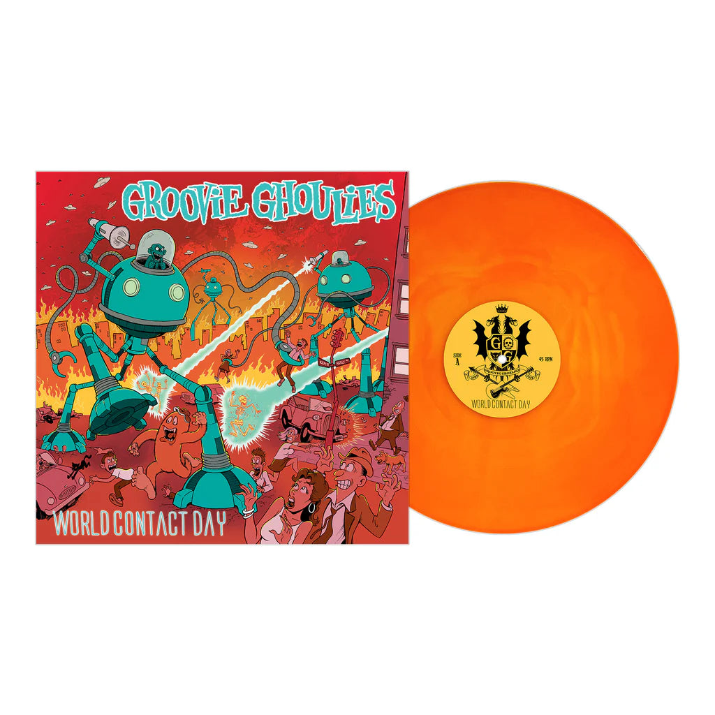 Groovie Ghoulies - World Contact Day - Neon Yellow & Neon Orange Galaxy Vinyl - LP