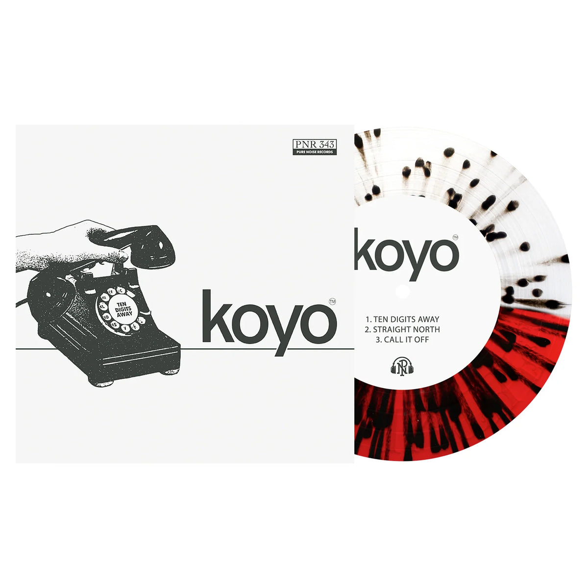 Koyo - Ten Digits Away - Half Red/Half Clear W/ Black Splatter - 7"